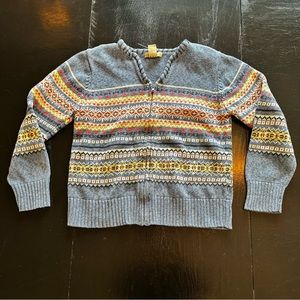 Retro Mountian Lake Blue Tribal Zip Up Cotton ThickBold Statement Pattern Hike